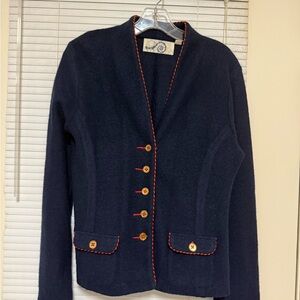 Anthropologie Navy Blazer with Red Trim & Gold Buttons